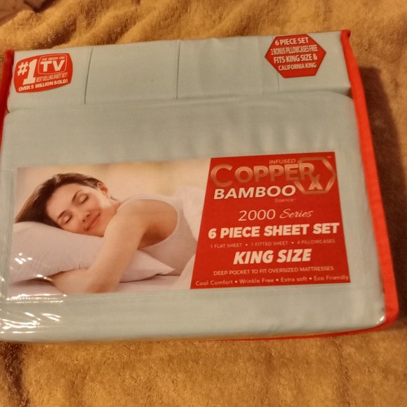 BAMBOO Bedding Sheet Set 6 Piece Bamboo Infused Copper X Light Blue